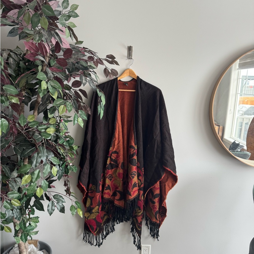 Elegant Black and Red Floral Shawl